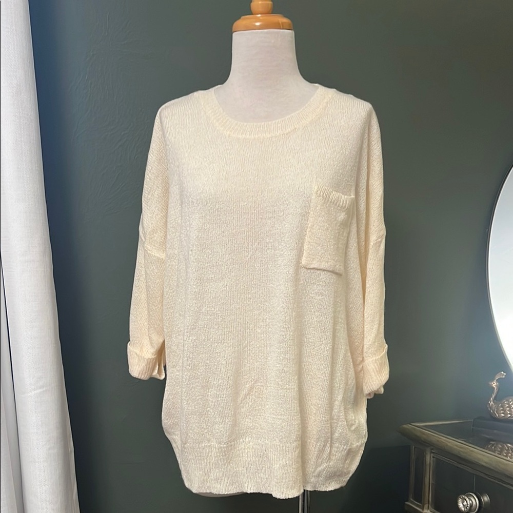 Cream Knit Sweater with Pocket